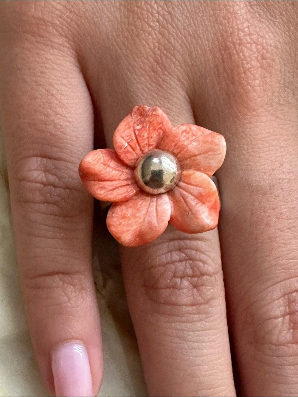 VIVAC 925 Sterling Silver Handcrafted Coral Flower Ring​​